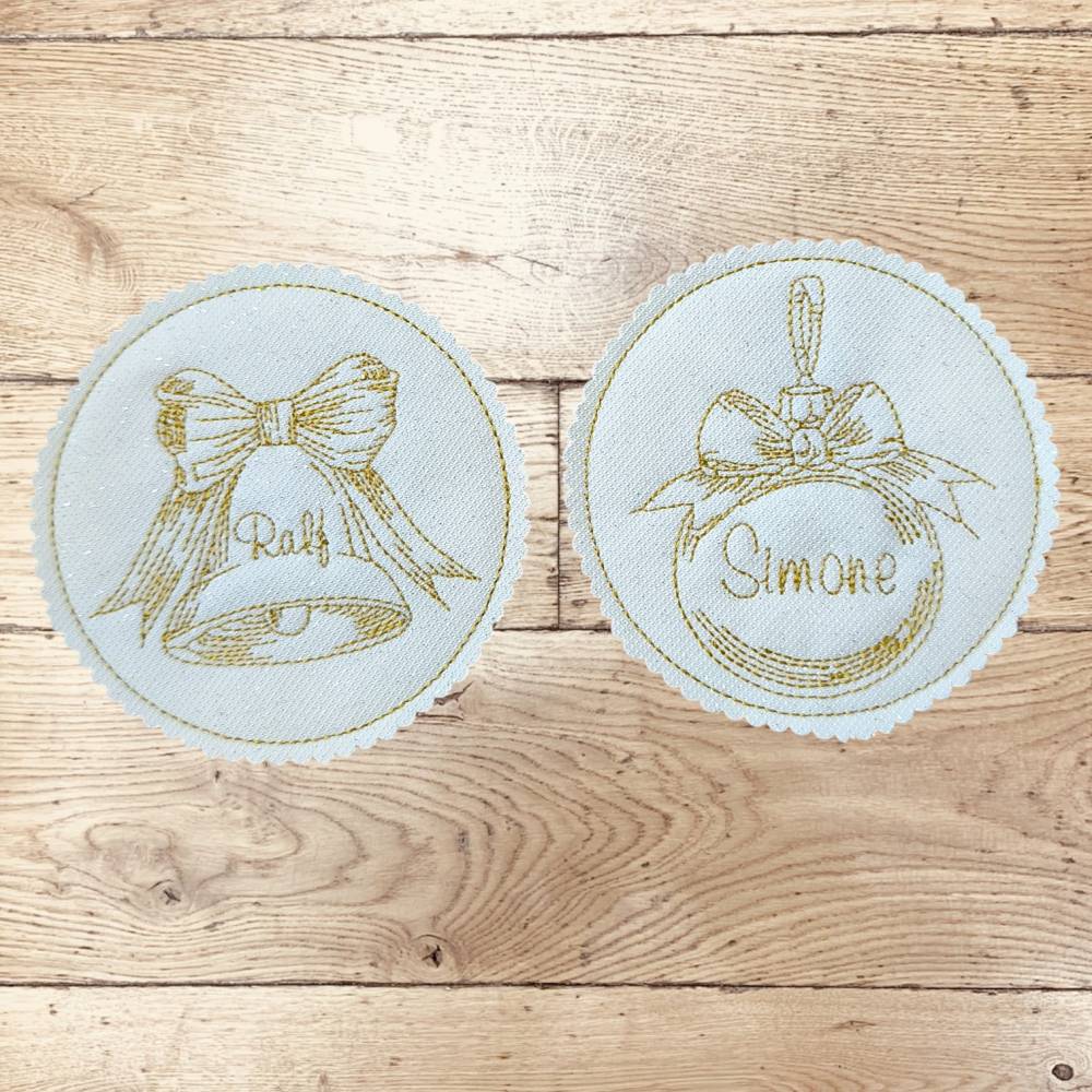 Stickdatei Weihnachten Vintage Untersetzer Mug Rug 2 Set 986 ITH – Doodle Lineart, 8 Motive, 99mm Bild 2