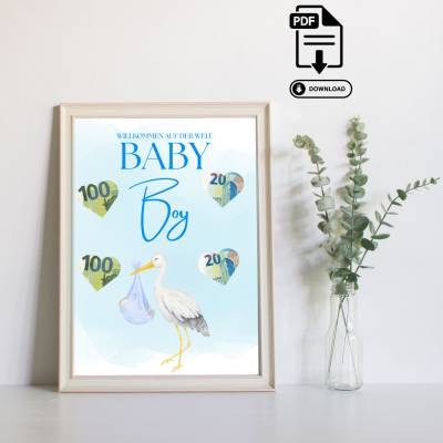 Geldgeschenk Geburt - Babyparty Junge Boy Baby - Geschenkidee zur Geburt - Geldgeschenk zum Selberdrucken PDF
