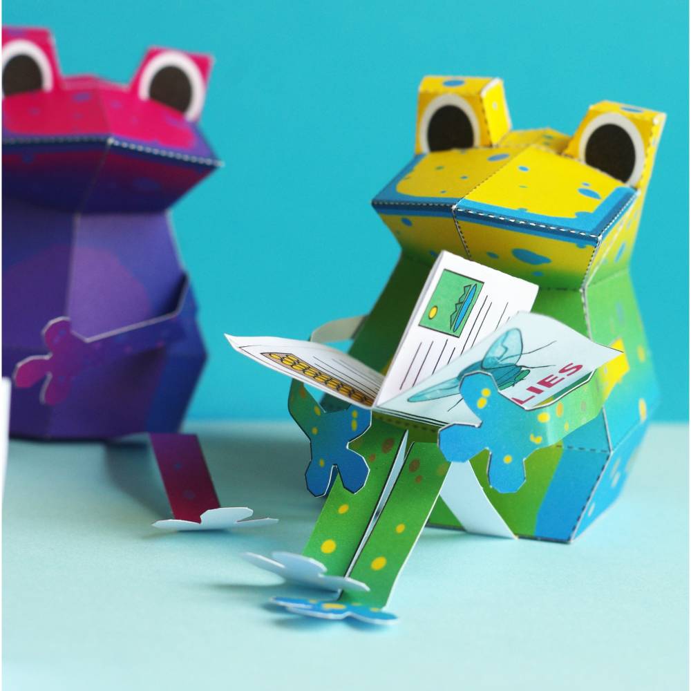 Kunterbunte Frösche Bastelbogen, Bausatz für Kinder pdf digitaler Download Ausschneidebogen Bild 1