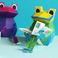 Kunterbunte Frösche Bastelbogen, Bausatz für Kinder pdf digitaler Download Ausschneidebogen