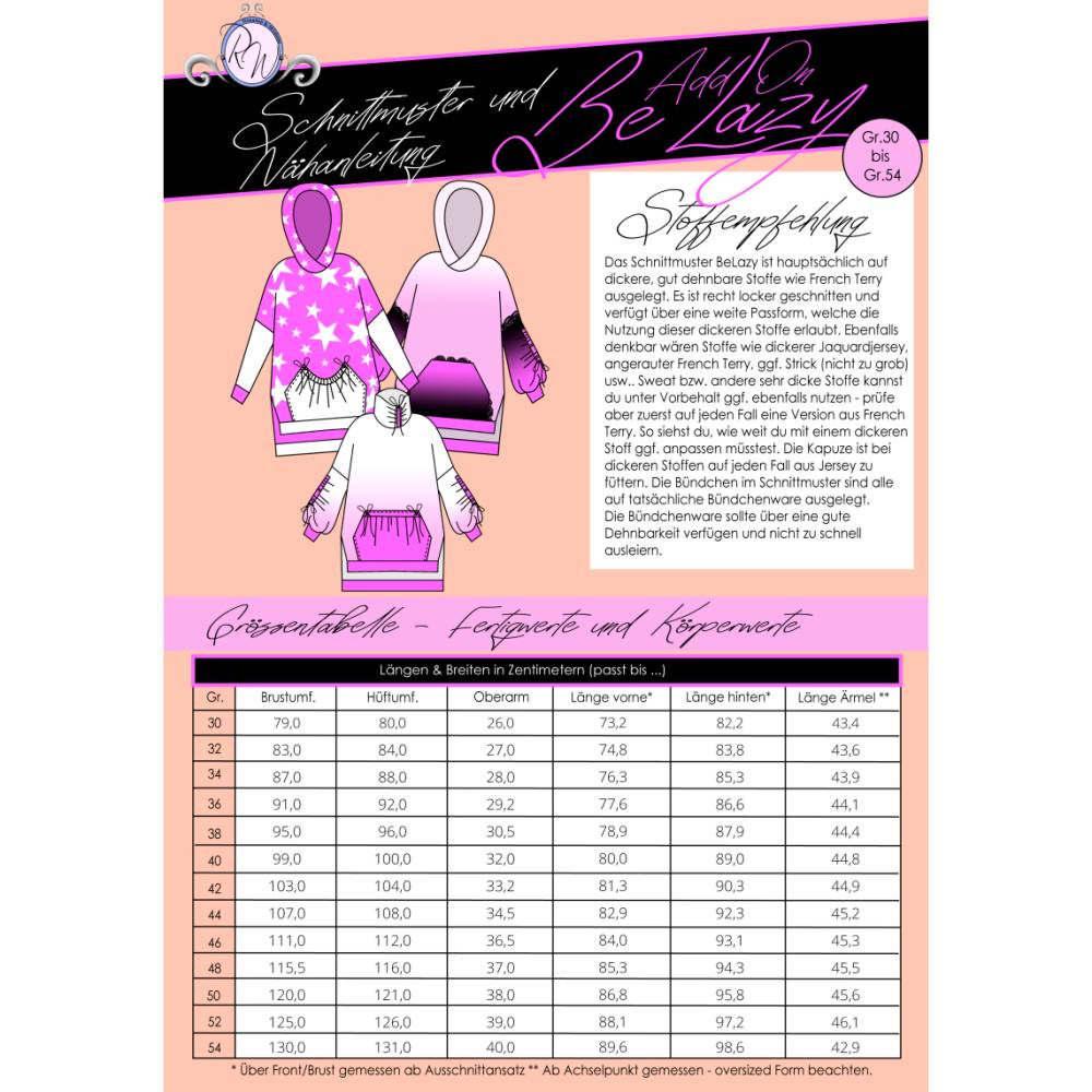Ebook Schnittmuster BeLazy ADDON Gr. 30 bis 54 Bild 2
