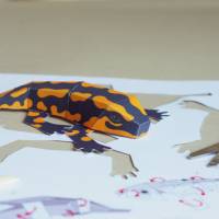 Salamander Bastelbogen, Feuersalamander Bausatz für Kinder pdf Download Ausschneidebogen Gelb und Schwarz