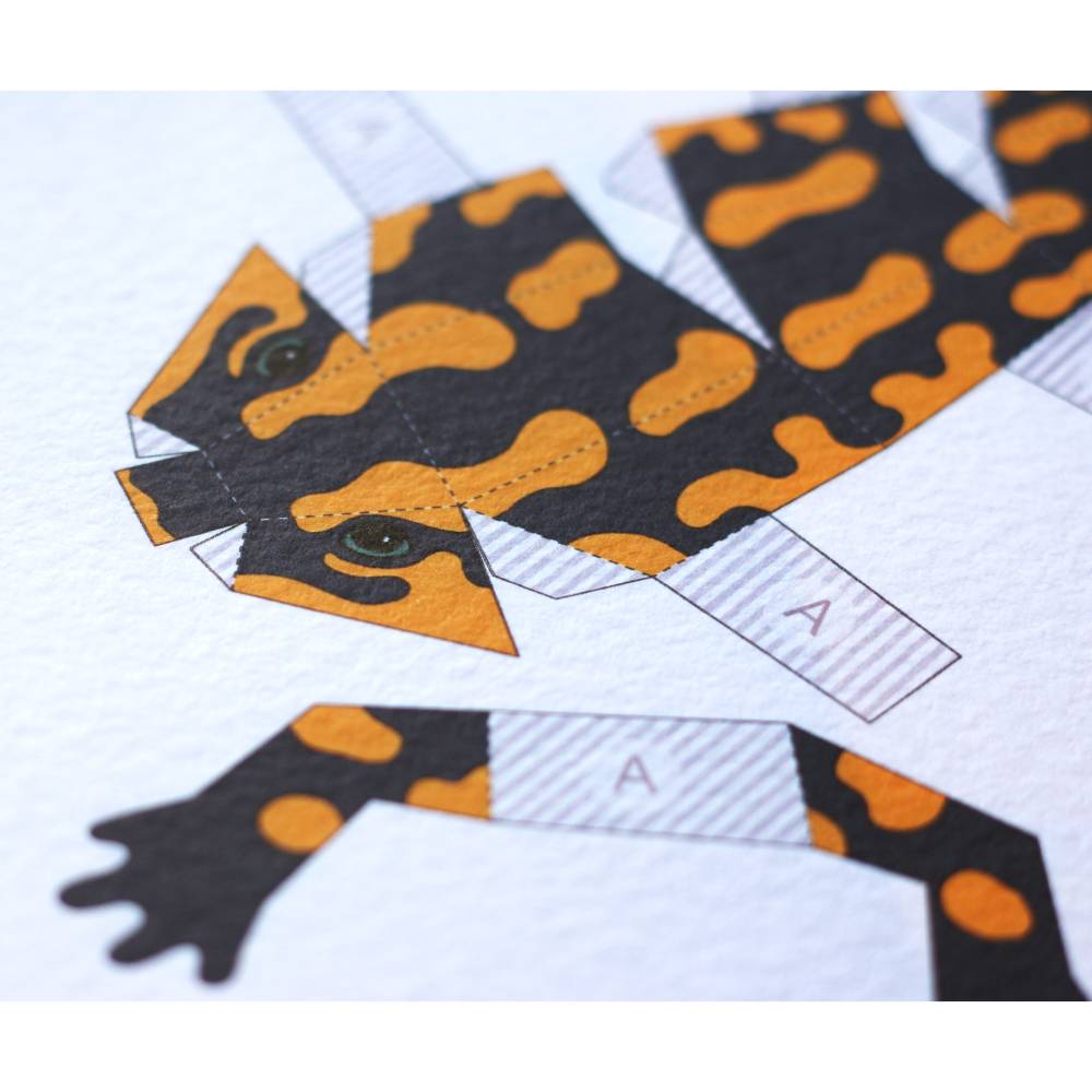 Salamander Bastelbogen, Feuersalamander Bausatz für Kinder pdf Download Ausschneidebogen Gelb und Schwarz Bild 3