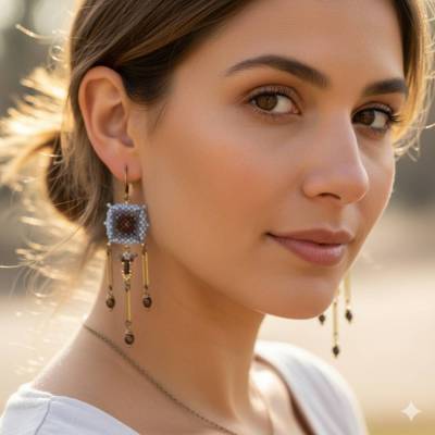 Handgefertigte Boho-Statement-Ohrringe – Grau & Braun