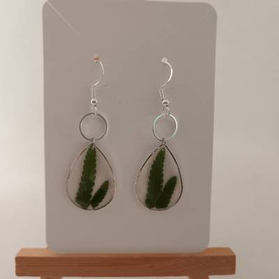 Ohrringe mit echtem Farn, handegmacht