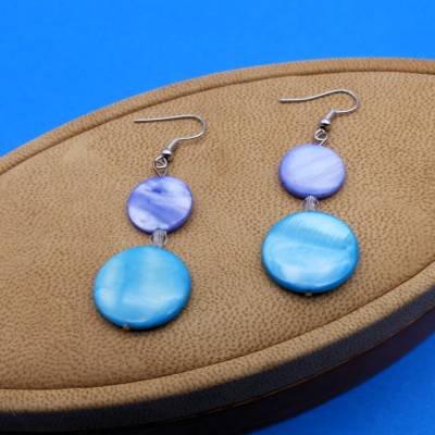 Ohrhänger, Perlmutt, 6 cm, blau türkis, Ohrringschmuck, Drops