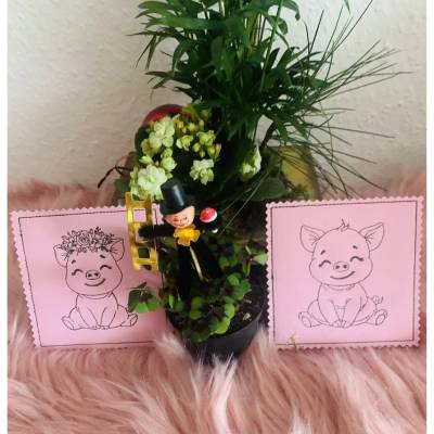 Stickdatei Schwein Untersetzer Mug Rug ITH Set 992 – Doodle Lineart, deutsche Anleitung, 99x99mm