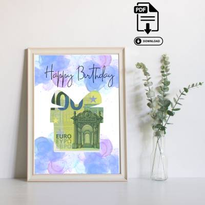 Geldgeschenk Happy Birthday - Vorlage zum Selbstausdrucken – Sofort PDF Download Geburtstag - Geburtstag Geld 