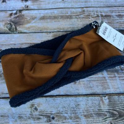 Warmes Stirnband bis Gr. 53 curry-dunkelblau mit Baumwollfleece