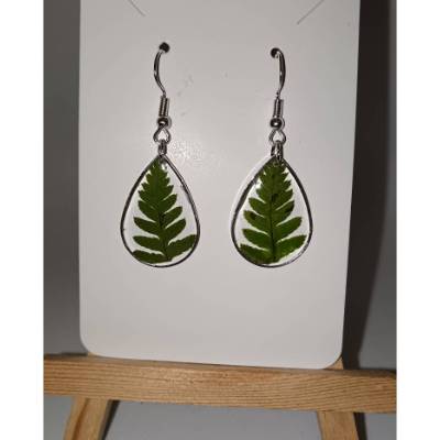 Ohrringe mit echtem Farn, handegmacht