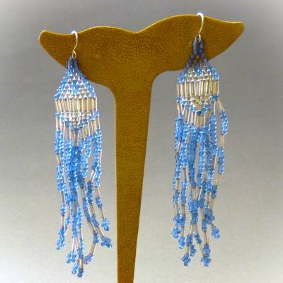 filigrane Ohrhänger, türkisblau silber, Ohrschmuck, 10 cm, Glasperlen gefädelt, Ohrringe