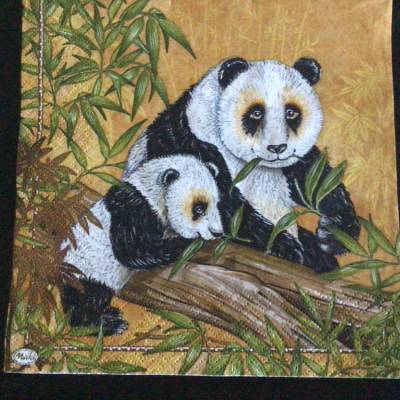 2 Servietten Tiere - PandaMama mit Kind