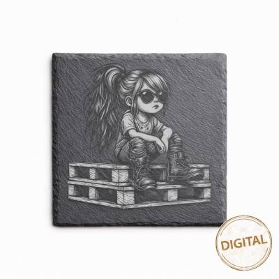 Laserdatei Mädchen – Gravurdatei PNG für Schiefer & Holz | Bildgravur