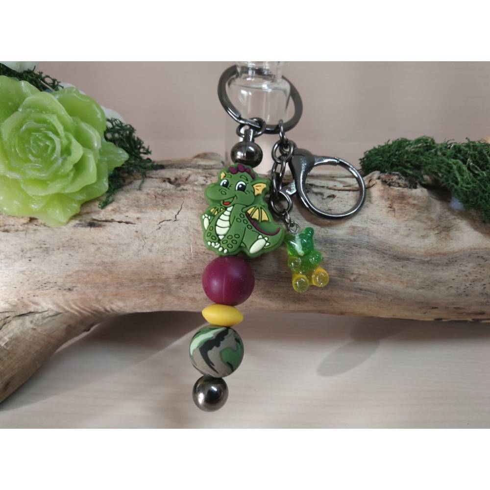 Schlüsselanhänger Drache aus Silikonperlen – Geschenkidee, lustige Drachenfigur, universell einsetzbar, viele Varianten Bild 3