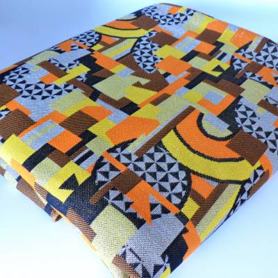 Retrostoff orange gelb silber – grafische Muster, glänzend, Stoffcoupon 2,60 x 1,60 m