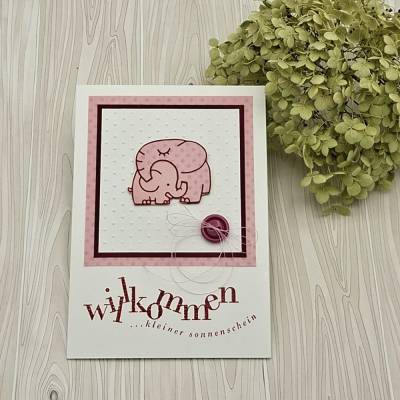 Handgefertigte Karte zur Taufe oder Geburt - Mama Elefant & Kind