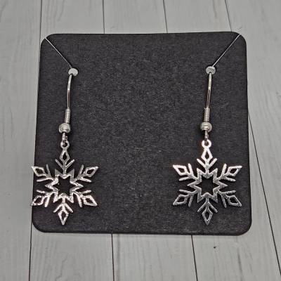 Edelstahl Ohrhänger "Filigrane Schneeflocke" Silberfarben | Dainty Winter-Schmuck | Ca. 16mm Durchmesser