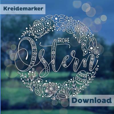 XL Fensterbild Vorlage für Kreidemarker, Oster Kranz boho, ausdrucken & nachmalen, Ø 52 cm – PDF Download zum Nachmalen