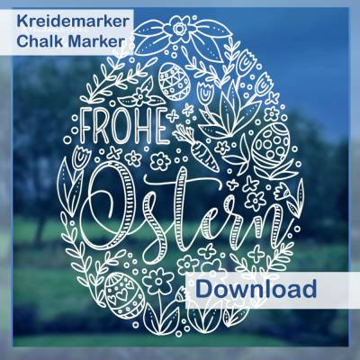 Fensterbild Vorlage für Kreidemarker, Osterei mit Blumen, Frohe Ostern, Frühling, 45 x 58 cm, skalierbar, Pdf-Download