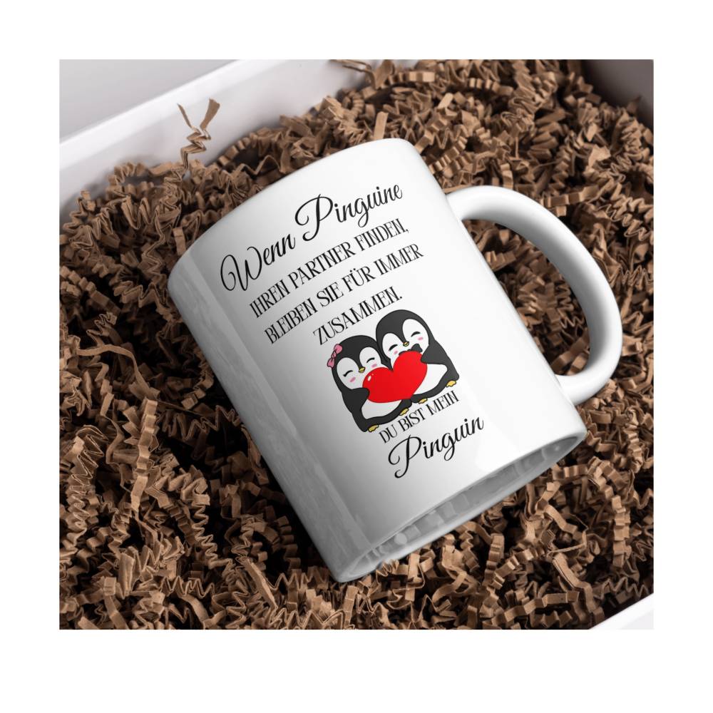 Kaffeebecher 'Du bist mein Pinguin' – Bedruckte Tasse als süße Valentinstag Liebeserklärung, Hochzeitstag, Jahrestag