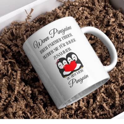 Kaffeebecher 'Du bist mein Pinguin' – Bedruckte Tasse als süße Valentinstag Liebeserklärung, Hochzeitstag, Jahrestag