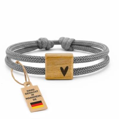 GIPFELWELLE Holz Armband Paracord Armkette mit Gravur, handgemacht, Damen Herren, Herz
