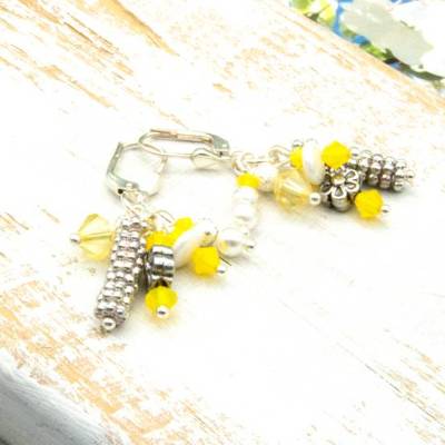 Lässige handgemachte gelbe bohemian hippie Glas Ohrhänger – Brautschmuck, Hochzeit, Unikat & Geschenkidee