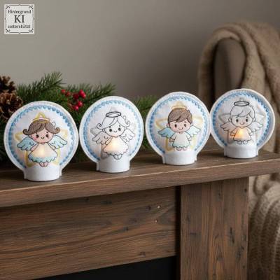 Stickdateien Teelichthüllen Engel ITH Shabby Stil – 4 Motive ab 10x10 Rahmen