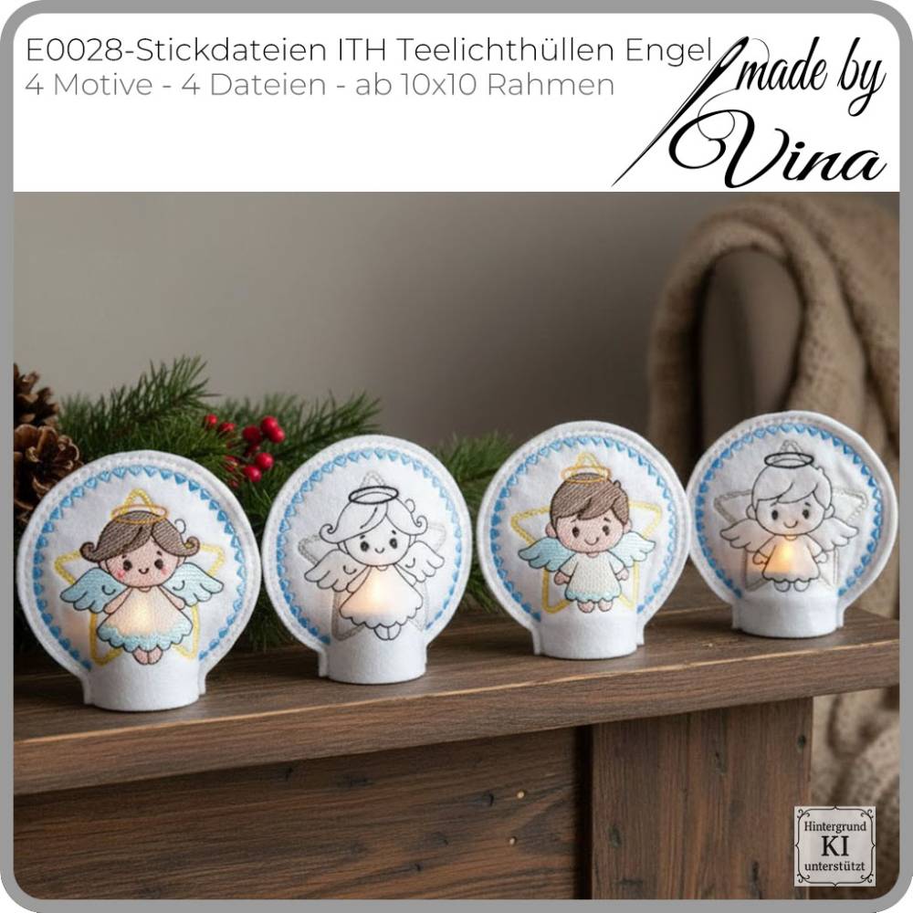 Stickdateien Teelichthüllen Engel ITH Shabby Stil – 4 Motive ab 10x10 Rahmen Bild 2