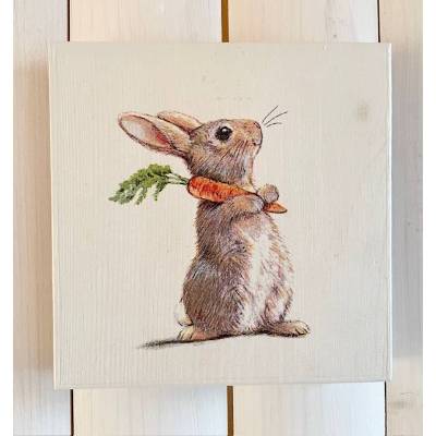Holzbild, Hase mit Möhre, zum Aufhängen oder Aufstellen; Ostern
