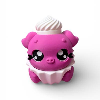 Kawaii Cupcake-Clicker Figur – handgefertigte 3D-Deko in Pink & Weiß