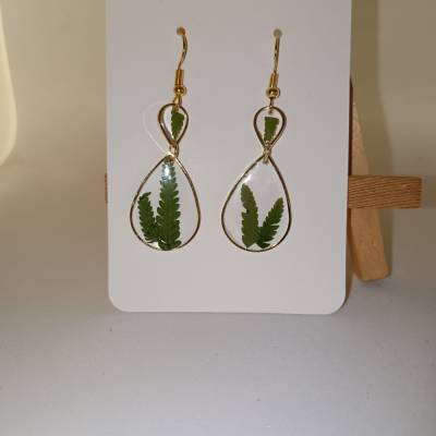 Ohrringe mit echtem Farn, handegmacht