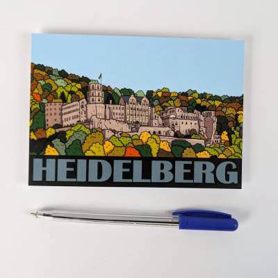 Heidelberg, Schloss im Herbst, Ansichtskarte mit handgemaltem Motiv - Din A6 Postkarte - Souvenir