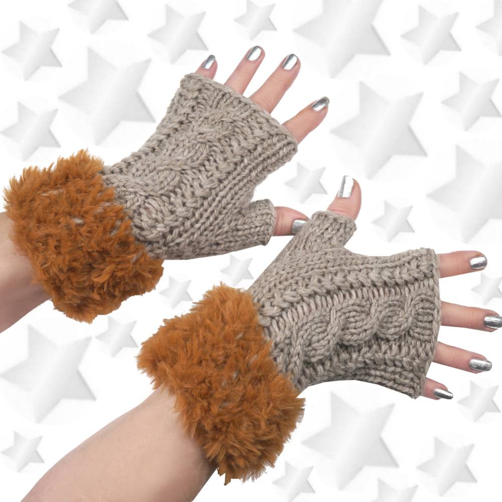 Handgestrickte fingerlose Handschuhe Fuchs  Elegantes Damen-Accessoire aus  australischer Wolle