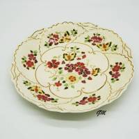 Handbemalter ZSOLNAY PECS Porzellan Teller 30cm – Vintage Sammelteller mit Goldrand & Blumen
