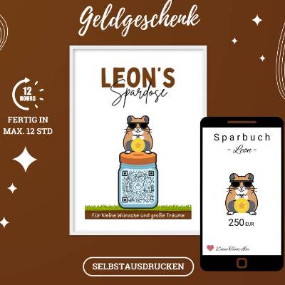 QR-Code Sparbuch Hamster | Geldgeschenk zum Ausdrucken | Last Minute DIY Geschenk | Digitaler Download PNG