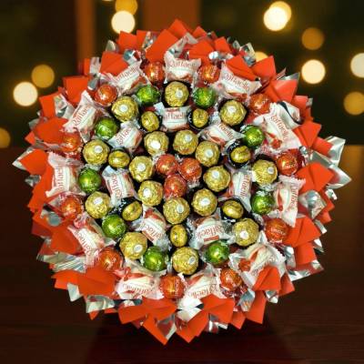Essbarer Pralinen-Strauß mit Ferrero Rocher, Lindor & Raffaello – handgemachte Geschenkidee