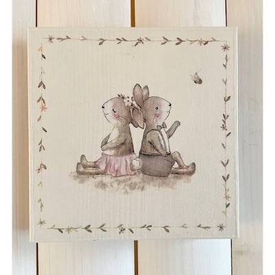 Holzbild, Hasenpärchen, zum Aufhängen oder Aufstellen; Ostern