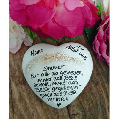 Herz mit Spruch, Gedenkstein, Grabschmuck, Grabstein,12 x 12 cm, Trauer, Name,Immer für alle,