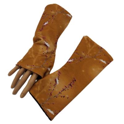 Wende- Armstulpen mit Daumenloch Zweige ocker, 95% Baumwolle, 5% Elasthan
