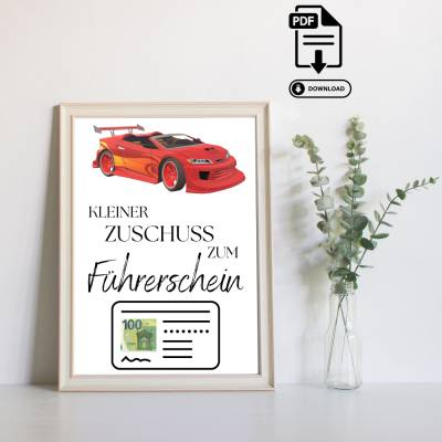 Geldgeschenk Führerschein - Modernes DIY - Last Minute Geschenk - Handgemacht - Geldgeschenk zum Ausdrucken – Sofort PDF