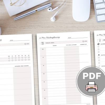 Woche vorbereiten in 30 Minuten | Wochenplanung für weniger Mental Load | 3-Seiten-Planer PDF