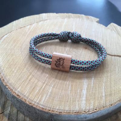 Segeltau-Armband mit lasergraviertem Holzschieber (Kirsche)