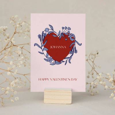 Personalisierte Postkarte *Floral Heart* mit Name und Wunschtext / Geschenkkarte für Valentinstag und Geburtstag