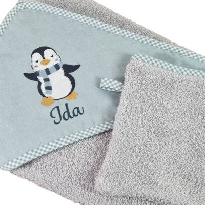 Kapuzenhandtuch für Baby, ca. 80 x 80 cm, personalisierbar, mit passendem Waschlappen – Geschenk zur Geburt