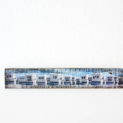 Upcycling Weinkistenbrett 28 x 4 cm – Motiv Sankt Peter Ording – Pfahlhaus