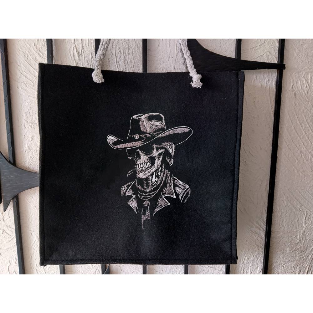 Skelett Cowboyhut Lichteffekt Stickdatei 12-14x18cm – Totenkopf Cowboy für schwarze Stoffe Bild 10