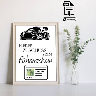 Geldgeschenk Führerschein - Modernes DIY - Last Minute Geschenk - Handgemacht - Geldgeschenk zum Ausdrucken – Sofort PDF