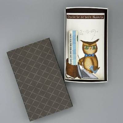 Originelles Geschenk für Nachhilfelehrer – Handgemalte Geschenkbox mit Eule & Geldfach