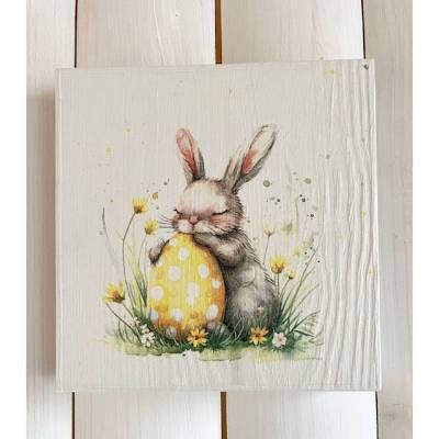 Holzbild, Hase mit Osterei, zum Aufhängen oder Aufstellen; Ostern